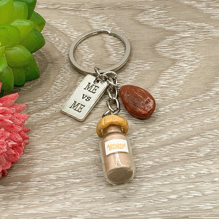 Fitness Keychain, Me vs Me, Almond Butter Lover Gift, Healthy Lifestyle Gift, Workout Inspiration Gift, Personal Trainer Gift for Her