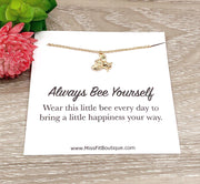 Always Bee Yourself Card, Tiny Bee Necklace, Rose Gold Bee Pendant, Bee Jewelry, Affirmation Gift, Meaningful Gift, Cute Gift from Aunt