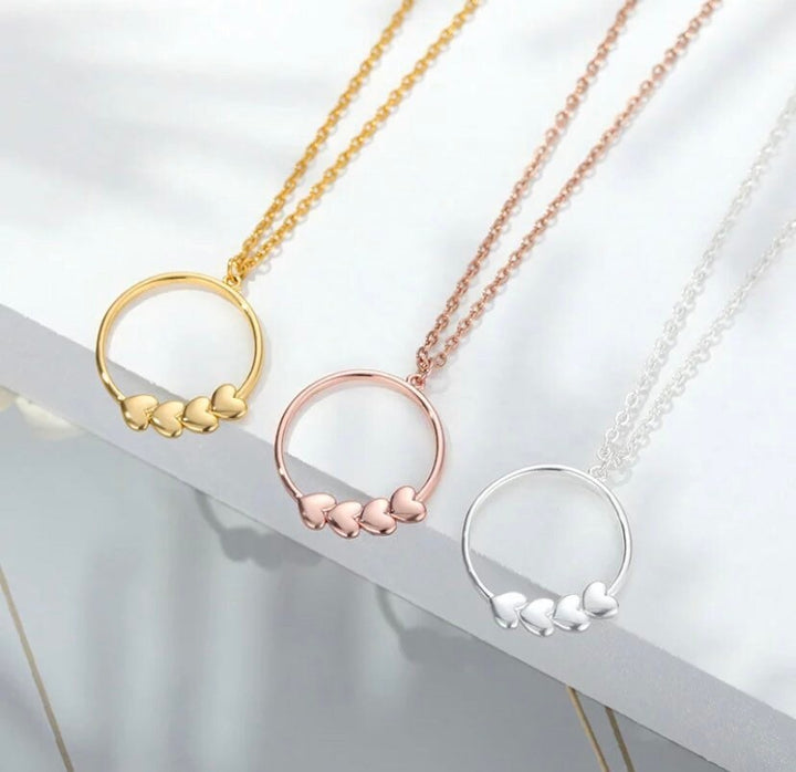 3 Hearts Necklace, Circle with Hearts Pendant, Grandma Jewelry, Mom of Boys Necklace, Mommy Necklace, Motherhood Jewelry, Mama Birthday Gift