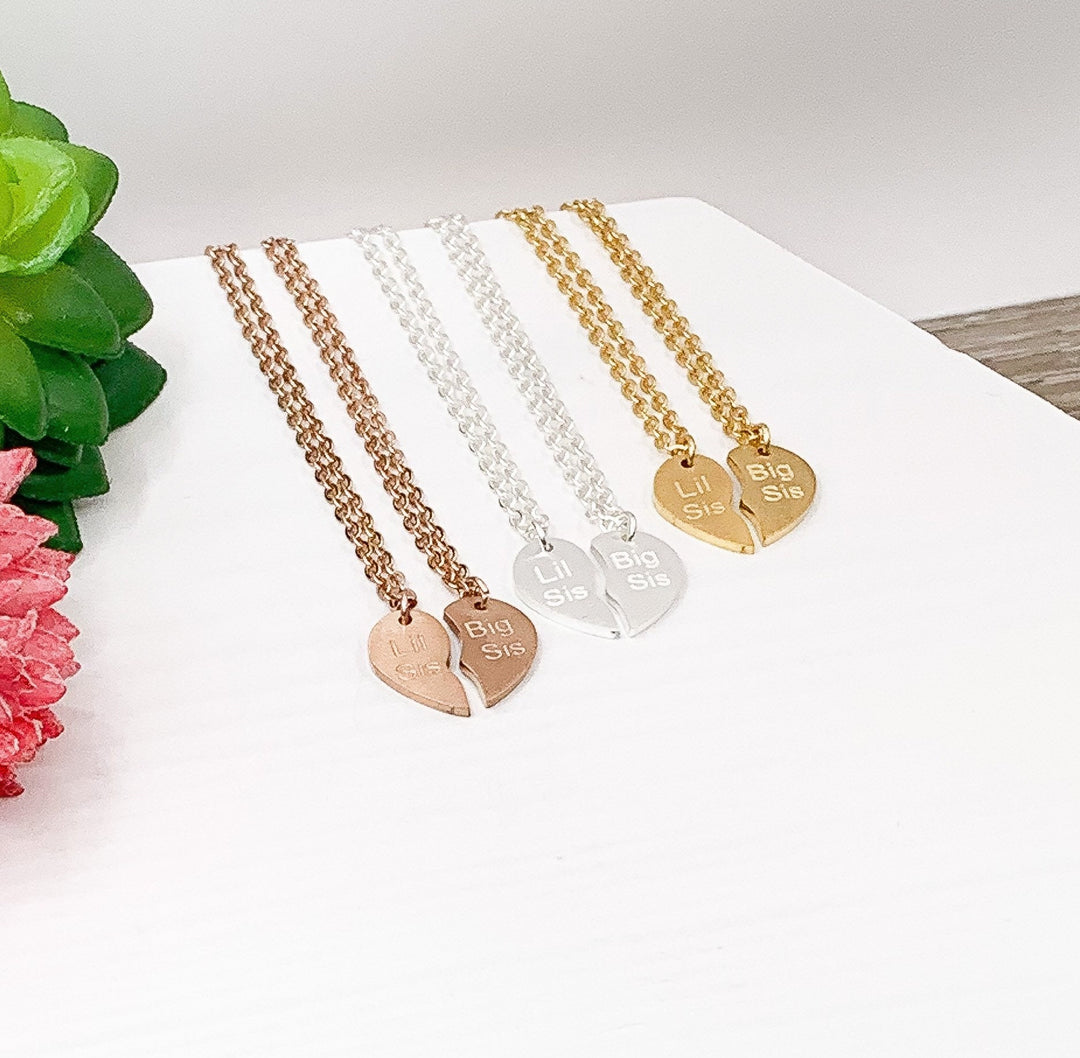 To My Sister Card, Lil Big Sisters Split Hearts Necklace, Matching Necklace Set for 2, Half Heart Pendants, Sisterhood Gift, Best Friends