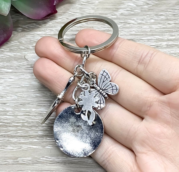 Do What You Love, Gardening Keychain, Gardener Gift, Butterfly Charm, Gift for Mom, Gift for Grandma, Stocking Stuffer, Unique Keychain