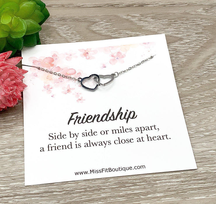 Friendship Necklace, Connected Hearts Necklace, Interlocking Hearts Necklace, Bestie Gift, BFF Jewelry, Best Friend Necklace, Birthday Gift