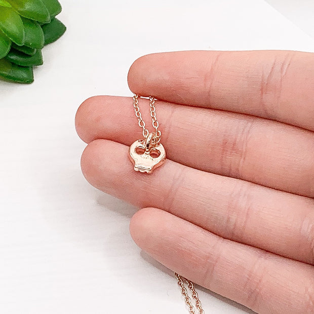 Warrior Jewelry Gift, Skull Necklace, Tiny Rose Gold Skull Pendant, Skeleton Jewelry, Layering Necklace, Bones Jewelry, Encouragement Gift