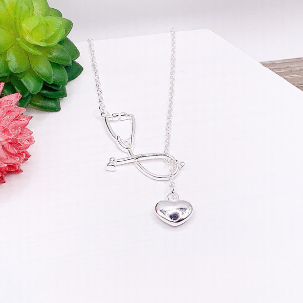 Stethoscope Necklace Sterling Silver, Nurse Appreciation, Nursing Jewelry Gift, Thank You Gift from Patient, Medical Student Gift for Her