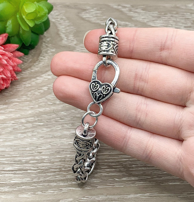 1 Thick Chain Link Bracelet, Antique Silver Bracelet Chain, Finished Bracelet, Heart-Shaped Clasp, Unisex Jewelry, DIY Jewelry Supplies