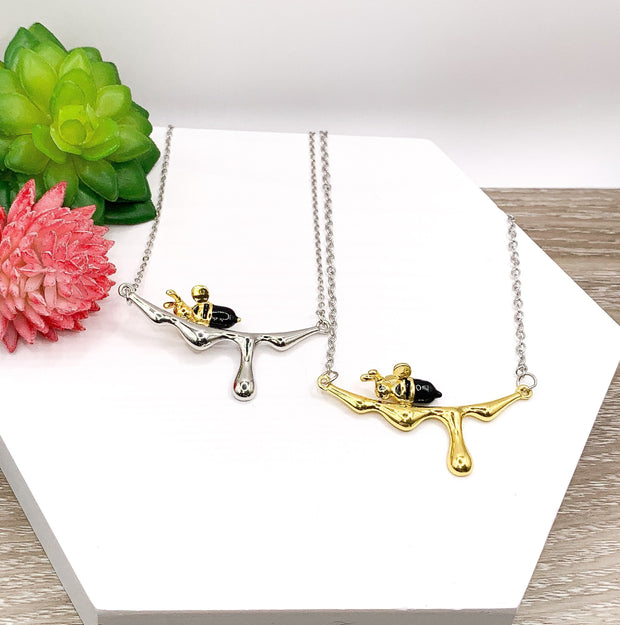 Honey Bee Necklace, Bee Jewelry, Gift for Bee Lovers, Gold and Silver Pendant, Bug Necklace, Cute Bee Charm Necklace, Unique Jewelry