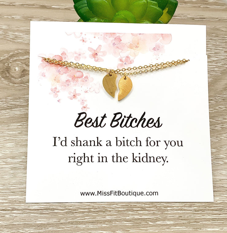 Best Bitches, Matching Split Hearts Necklace Set for 2, Shank a Bitch For You, Friendship Gift, Half Heart Necklaces, Best Friend Jewelry