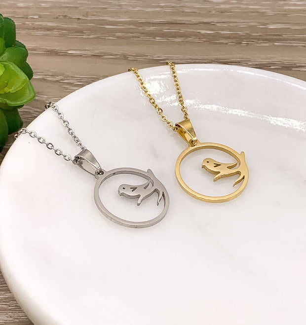 Inspirational Bird Necklace with Card, Bird on a Branch Jewelry, Learn to Fly, Bird Lover Gift for Her, Motivation, Encouragement Gift