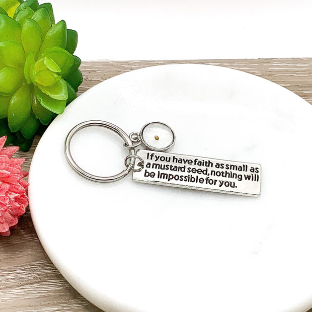 Faith Like a Mustard Seed Keychain, Believe Keyring, Religious Gift, Faith Gift, Gift for Godmother, First Communion Gift, Confirmation Gift