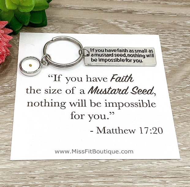 Faith Like a Mustard Seed Keychain, Matthew 17:20 Bible Verse, Believe Keyring, Gift for Godmother, Infertility Struggle Gift, IVF Survivor