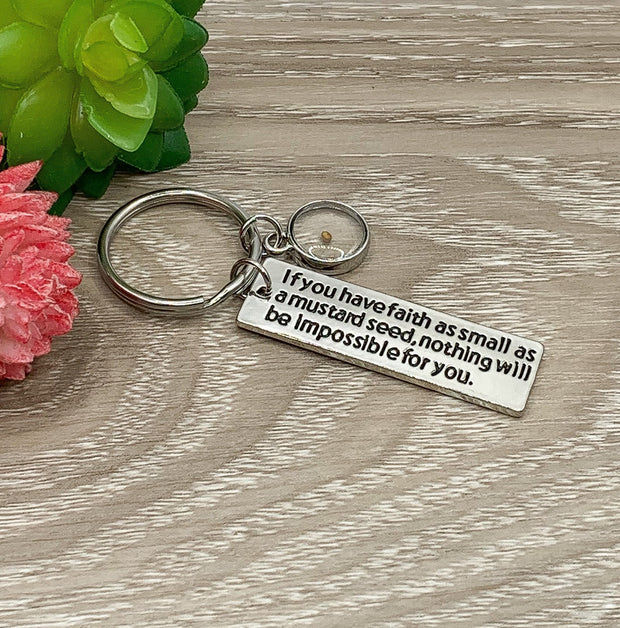 Faith Like a Mustard Seed Keychain, Matthew 17:20 Bible Verse, Believe Keyring, Gift for Godmother, Infertility Struggle Gift, IVF Survivor