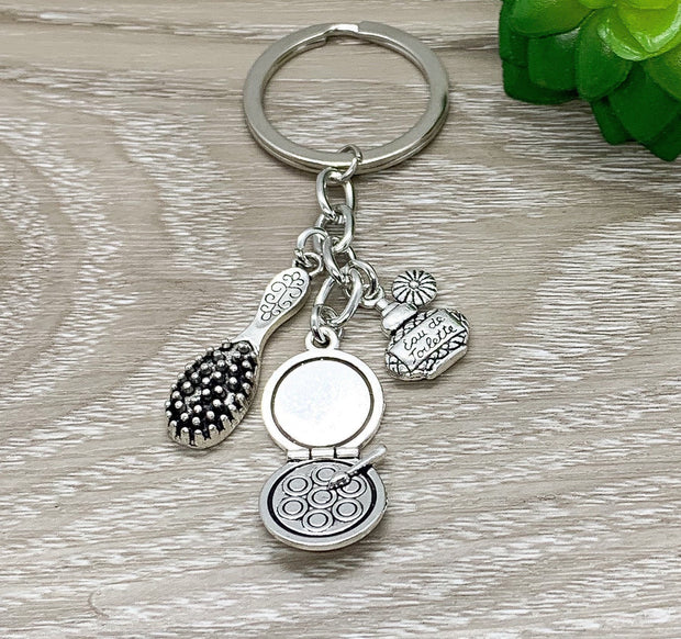 Salon Keychain, Hairstylist Gift, Hairdresser Keychain, Esthetician Gift, Makeup Charm, Makeup Addict Gift, Perfume Bottle Charm