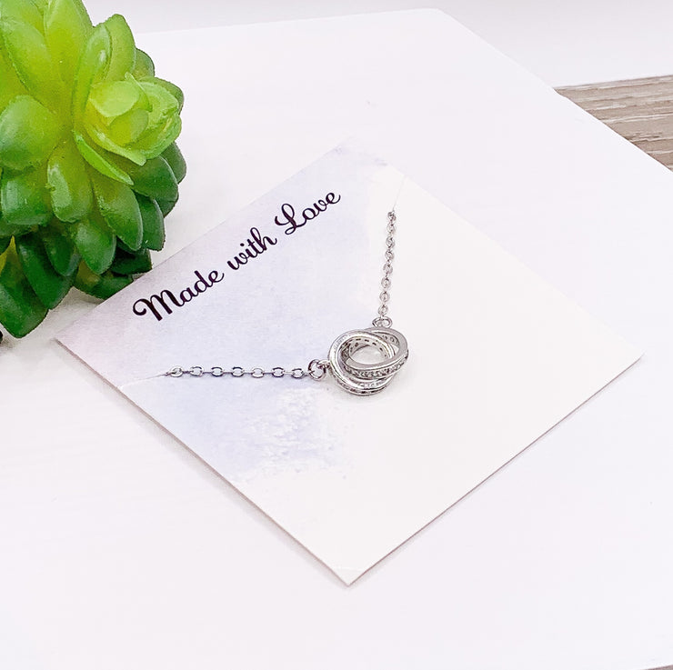 Interlocking Circles CZ Necklace Sterling Silver, Cubic Zirconia Jewelry, Dainty Necklace, Daughter Gift, Bridal Gift, Bridesmaid Necklace