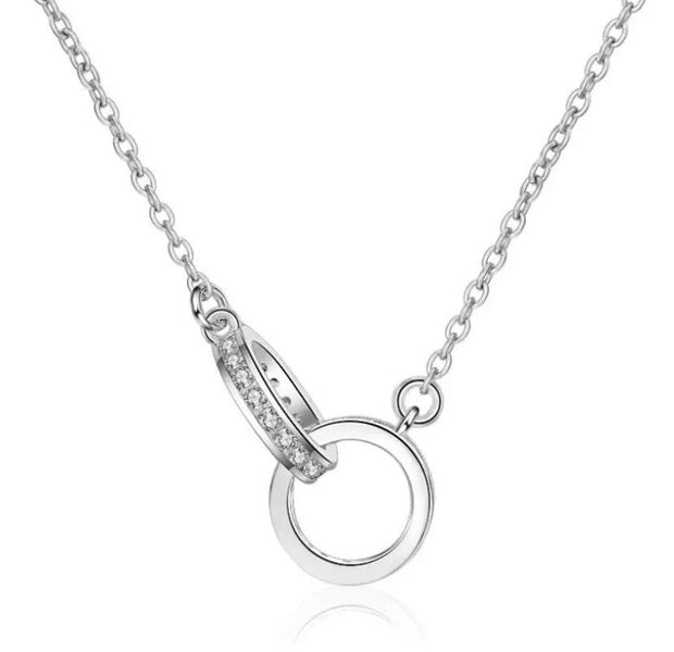 Interlocking Circles CZ Necklace Sterling Silver, Cubic Zirconia Jewelry, Dainty Necklace, Daughter Gift, Bridal Gift, Bridesmaid Necklace