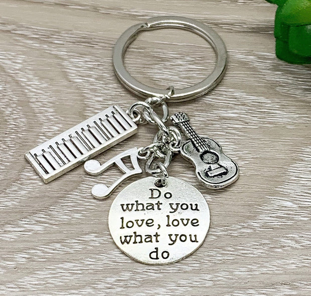 Musician Keychain, Gift for Musician, Musical Notes Charm, Do What You Love Quote, Gift for Daughter, Gift for Music Student, Music Teacher