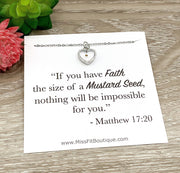 Faith Like a Mustard Seed Necklace, Matthew 17:20 Bible Verse, Heart Charm, Christian Necklace, IVF Fertility Treatment, Mom Hopeful Gift