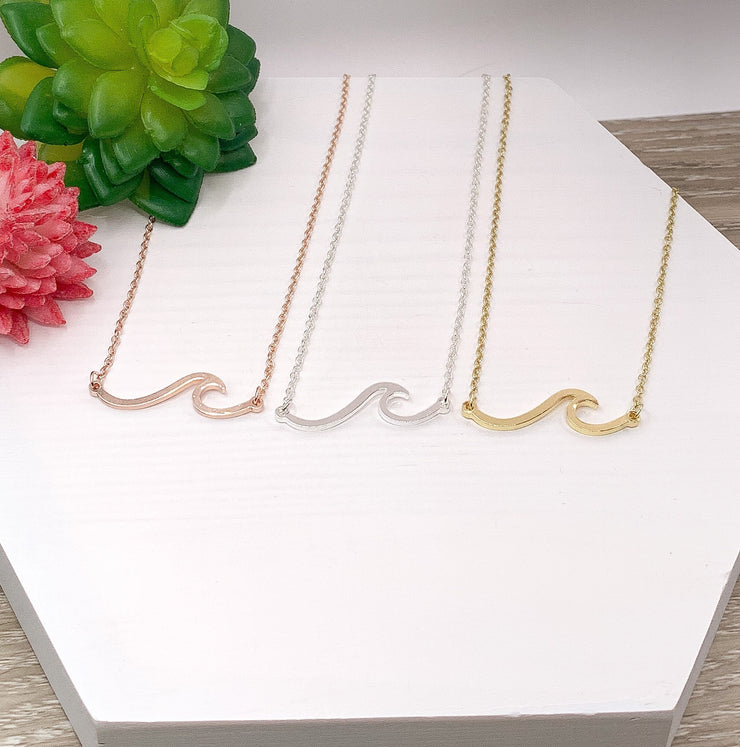Simple Wave Necklace, Rose Gold Wave Pendant, Ripple Wave Necklace, Minimal Jewelry for Her, Surfer Necklace, Beach Jewelry, Boho Necklace