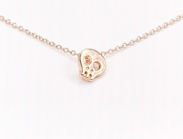 Warrior Jewelry Gift, Skull Necklace, Tiny Rose Gold Skull Pendant, Skeleton Jewelry, Layering Necklace, Bones Jewelry, Encouragement Gift