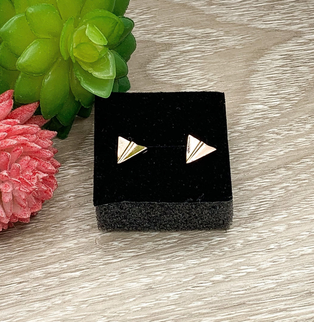 Tiny Paper Airplane Earrings, Plane Stud Earrings Rose Gold, Minimalist Jewelry, Gift for Traveler, Travel Gift, Cute Flight Attendant Gift