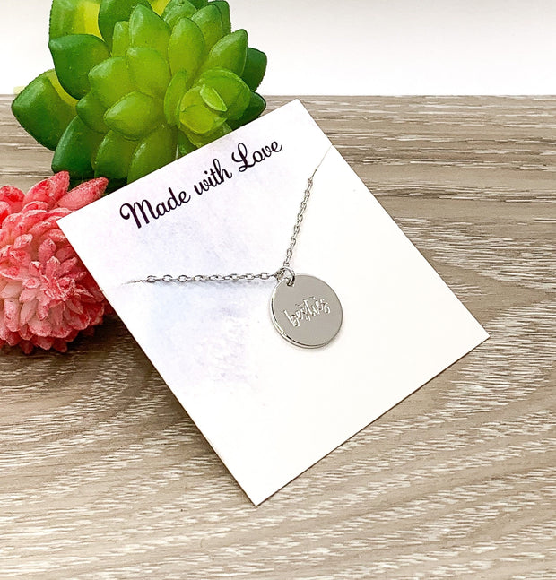 Besties Necklace, Minimalist Jewelry, Gift for Best Friend, Bestie Jewelry Gift for Her, Teen Girl Gift, Simple Engraved Necklace, Birthday