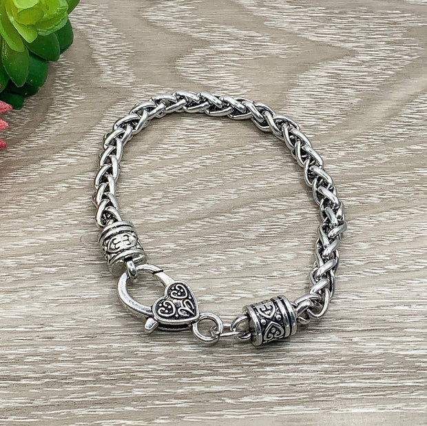 1 Thick Chain Link Bracelet, Antique Silver Bracelet Chain, Finished Bracelet, Heart-Shaped Clasp, Unisex Jewelry, DIY Jewelry Supplies