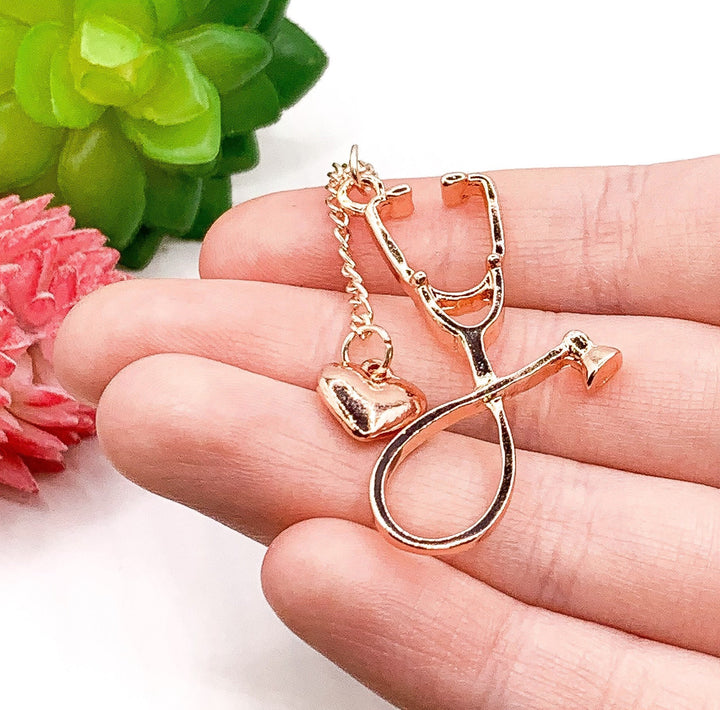 Collier stéthoscope en or rose, Carte « Le métier d'infirmière est un travail de cœur », Cadeau de remerciement pour une infirmière, Cadeau de remerciement d'un patient, Cadeau pour une étudiante en soins infirmiers