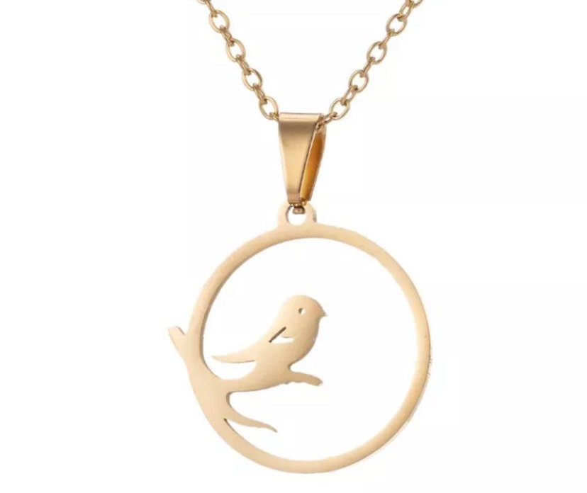 Collier oiseau, pendentif rond, cadeau pour les amoureux des oiseaux, pendentif oiseau sur une branche, collier mésange, collier pour grand-mère, cadeau de Noël