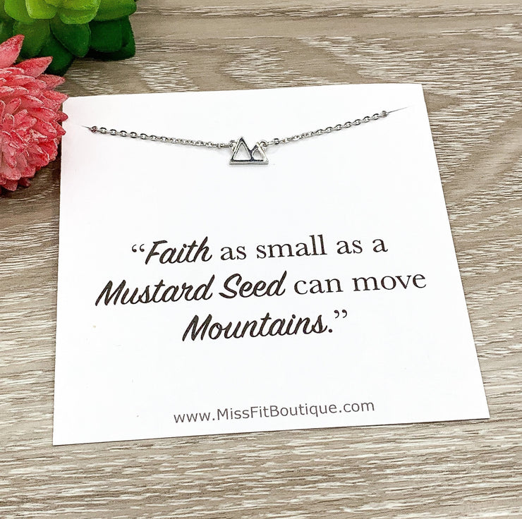 Mountain Peaks Necklace, Mustard Seed Quote, Faith Can Move Mountains Card, Dainty Jewelry, Inspirational Gift, Faith Jewelry, Women Gift