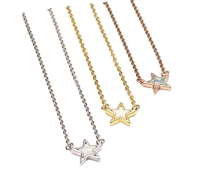 Collier étoile en opale fine, pendentif étoile délicat, collier à plusieurs rangs en or rose, bijou minimaliste, collier délicat pour femme, cadeau idéal pour les fêtes
