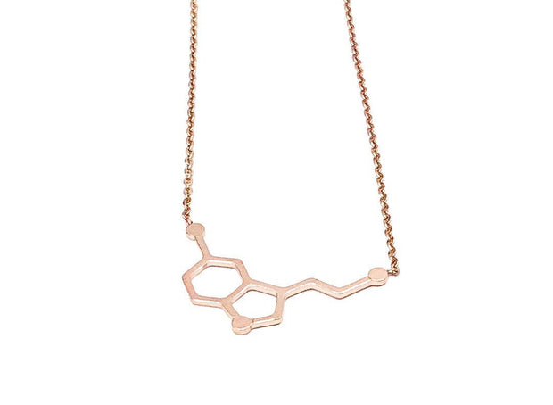 Rose Gold Serotonin Necklace, Science Jewelry, Happiness Molecule Necklace, Unique Teaching Gift, Anatomy Molecule Pendant, Biology Jewelry