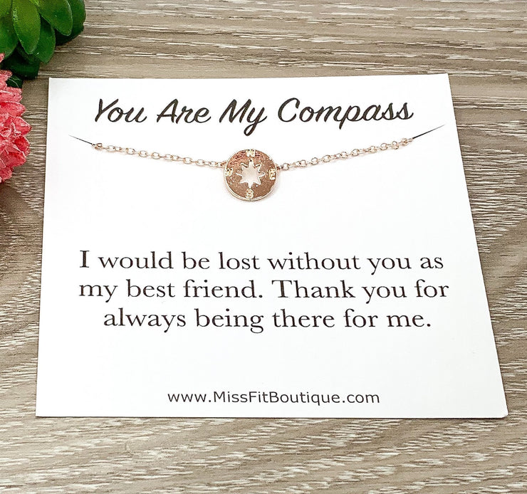 You Are My Compass Card, Tiny Compass Necklace, Best Friends Necklace, Friendship Gift, Friend Birthday Gift, Gift for Bestie