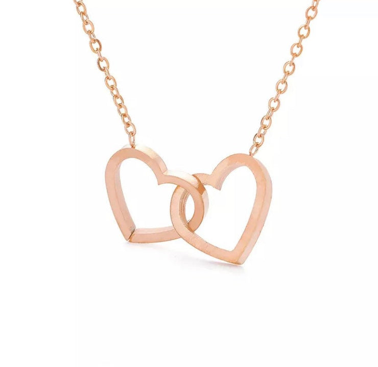 Grandmother & Granddaughter Gift, Interlocking Hearts Necklace Rose Gold, Double Heart Necklace, Birthday Gift for Grandma, Meaningful Gift