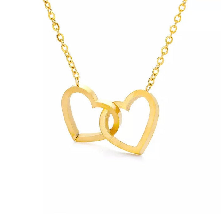 Collier double cœur en or rose, cadeau pour grand-mère et petite-fille, présent symbolique pour l'anniversaire de grand-mère.