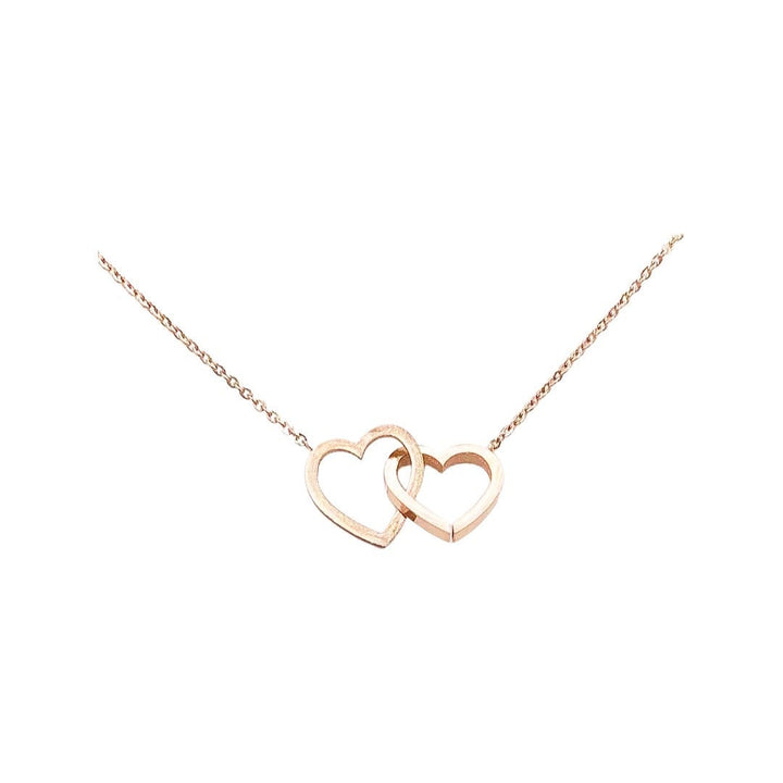 Collier double cœur en or rose, cadeau pour grand-mère et petite-fille, présent symbolique pour l'anniversaire de grand-mère.