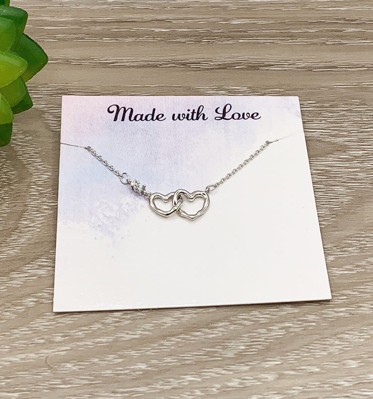 Interlocking Hearts Necklace, 2 Hearts Pendant, Mother Daughter Gift, Grandma Jewelry, Mom of 2 Necklace, Motherhood Jewelry, Mama Birthday