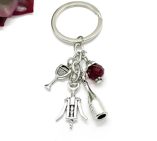 Wine Keychain, Red Wine Charm, Winery Keychain, Wine Bottle Charm, Gift for Her, Wine Lover Gift, Gift for Friend, Secret Santa Gift