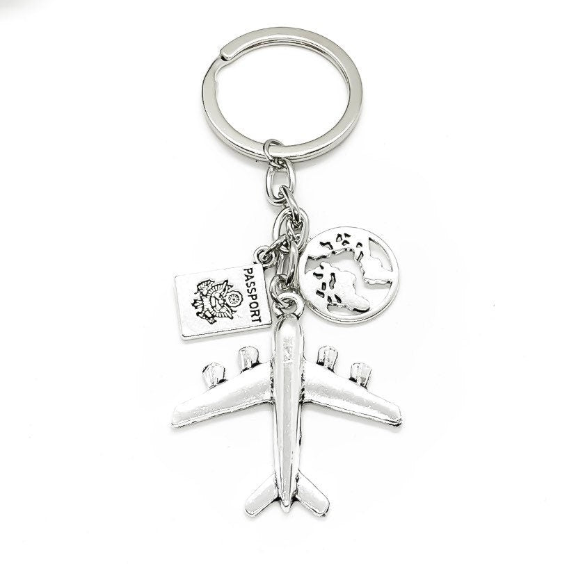 Porte-clés de voyage, Cadeau de voyage, Breloque avion, Breloques de voyage, Porte-clés aventure, Porte-clés globe terrestre, Breloque passeport, Cadeau pour voyageur