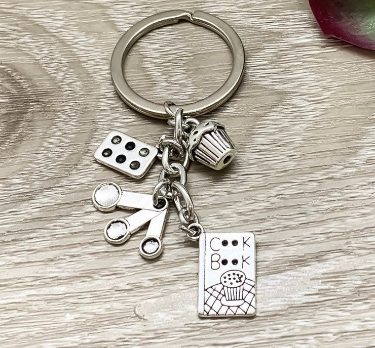 Baking Keychain, Baker Gifts, Cooking Keychain, Tiny Measuring Spoons Charm, Cook Charms, Stocking Stuffers, Unique Keychain, Gift for Her