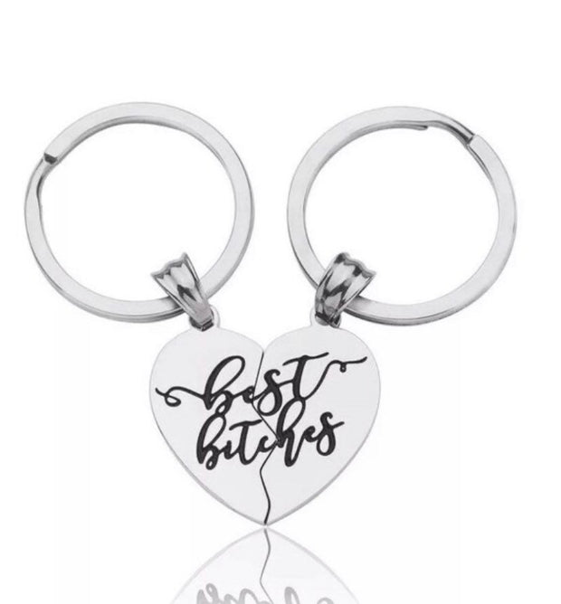 Best Bitches, Split Hearts Necklace & Keychain, Matching Friendship Set for 2, Half Heart Pendants, Best Friends Gift, Tweens BFF Gift