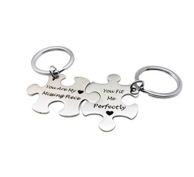 Missing Piece Keychain Set for 2, Puzzle Key Rings, Best Friend Keychains, You Fit Me Perfectly, Friendship Gifts, Gift for BFF, Wife Gift