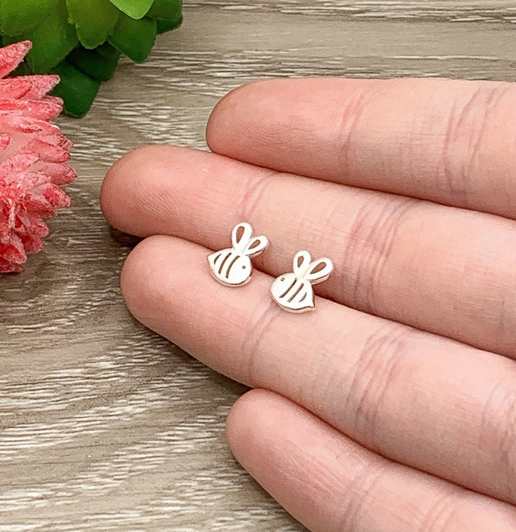 Tiny Bee Stud Earrings Sterling Silver, Bumble Bee Earrings, Bee Jewelry, Dainty Stud Earrings, Insect Jewelry, Boho Earrings, Girls Gift