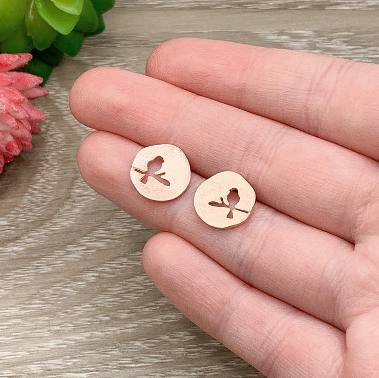 Bird Stud Earrings, Bird on a Branch, Animal Earrings, Birdie Jewelry, Minimal Stud Earrings, Bird Lover Gift, Summer Jewelry, Boho Earrings