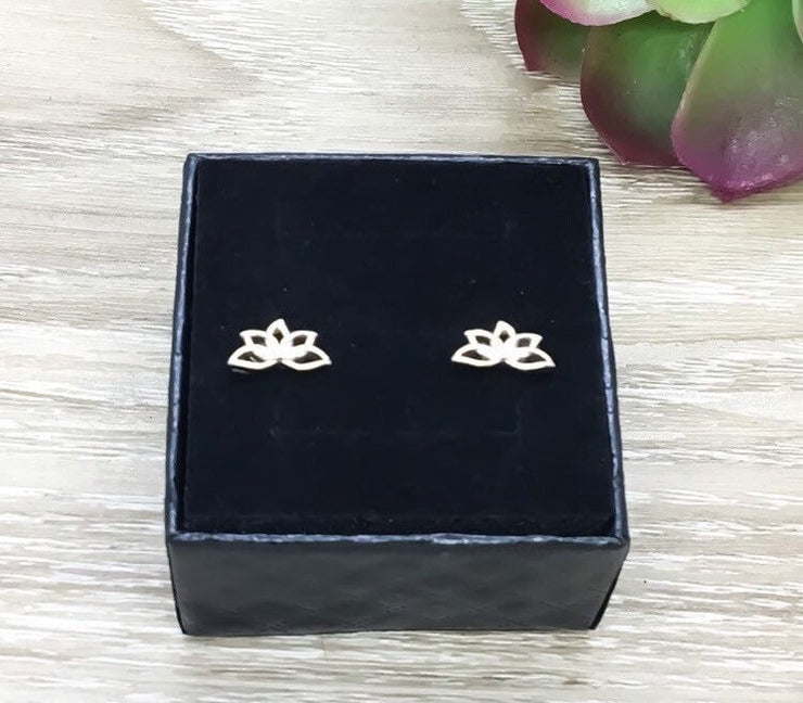 Lotus Flower Stud Earrings, Sterling Silver, Floral, Yoga