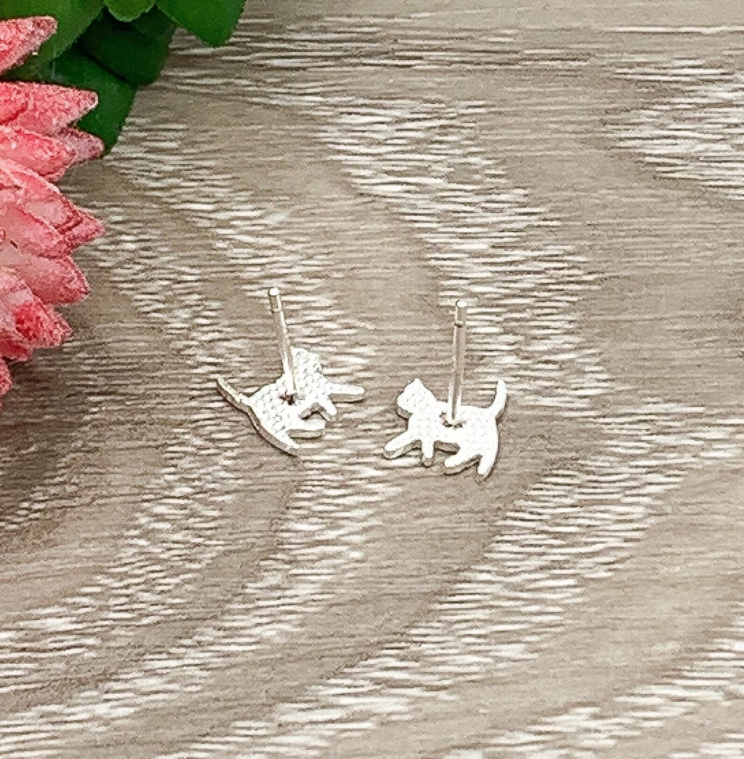 Tiny Cat Earrings, Sterling Silver Stud Earrings, Cat Lover Gift, Gift for Cat Owner, Dainty Jewelry, Crazy Cat Lady Gift, Stocking Stuffers
