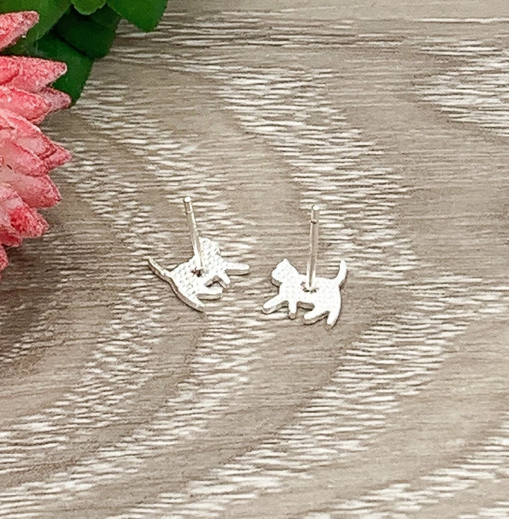 Tiny Cat Earrings, Sterling Silver Stud Earrings, Cat Lover Gift, Gift for Cat Owner, Dainty Jewelry, Crazy Cat Lady Gift, Stocking Stuffers