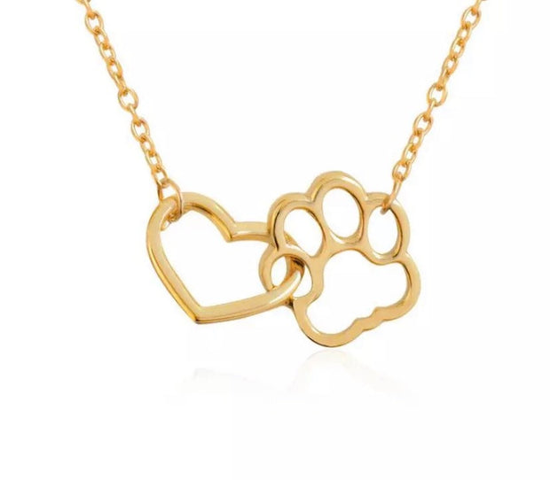 Paw Print Necklace, Interlocking Heart Pendant, Cat Lover Necklace, Gift for Cat Owner, Pet Memorial Gift, Loss of Dog Keepsake, Remembrance