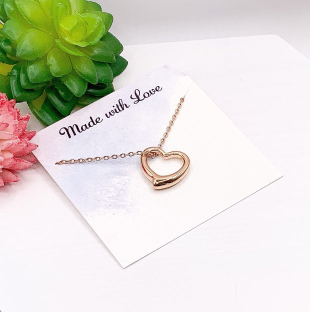 Heart Necklace Rose Gold, Minimal Heart Necklace, Dainty Heart Pendant, Loving Mom Gift, Little Heart Necklace, Birthday Gift for Her