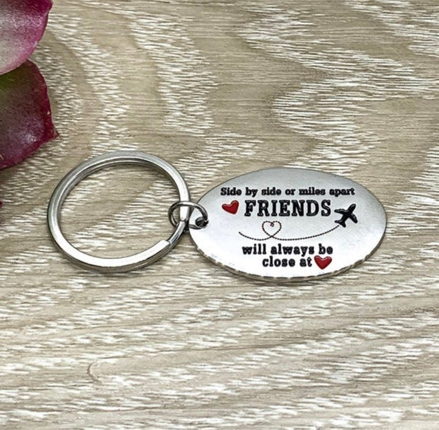 Friendship Keychain, Friends Will Always Be Close at Heart Quote, Long Distance Friends Gift, Birthday Gift for Friend, Best Friend Keyring