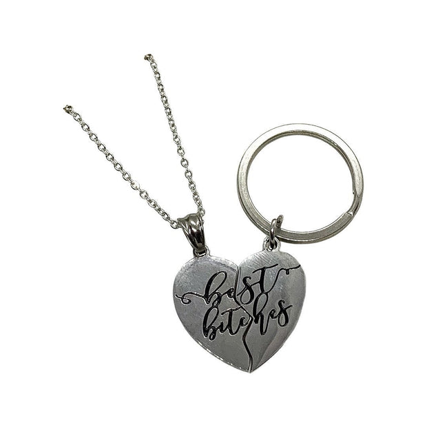 Best Bitches, Split Hearts Necklace & Keychain, Matching Friendship Set for 2, Half Heart Pendants, Best Friends Gift, Tweens BFF Gift