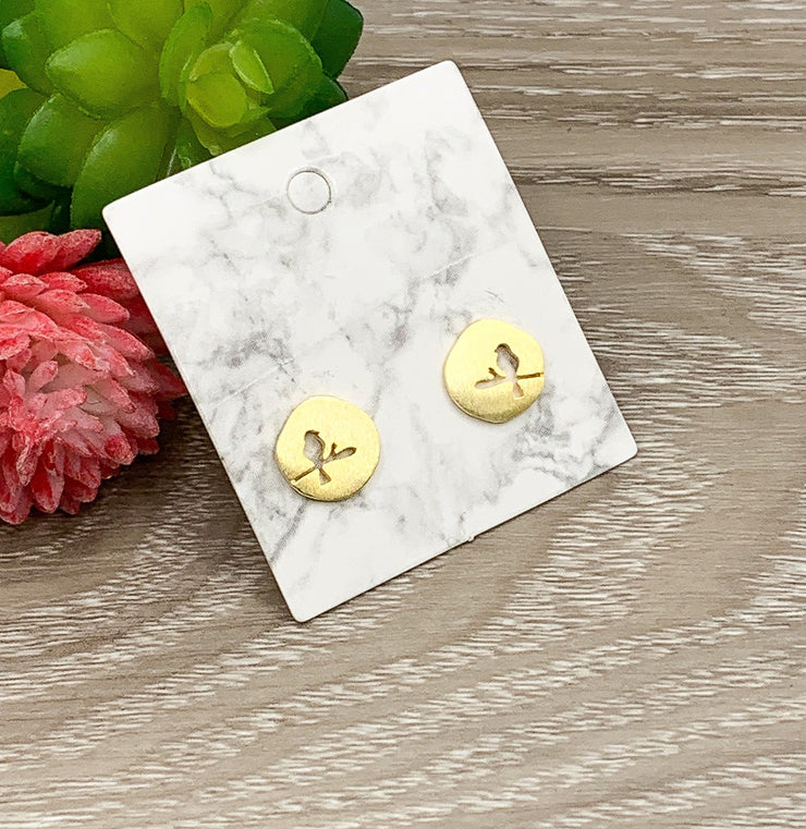 Bird Stud Earrings, Bird on a Branch, Animal Earrings, Birdie Jewelry, Minimal Stud Earrings, Bird Lover Gift, Summer Jewelry, Boho Earrings